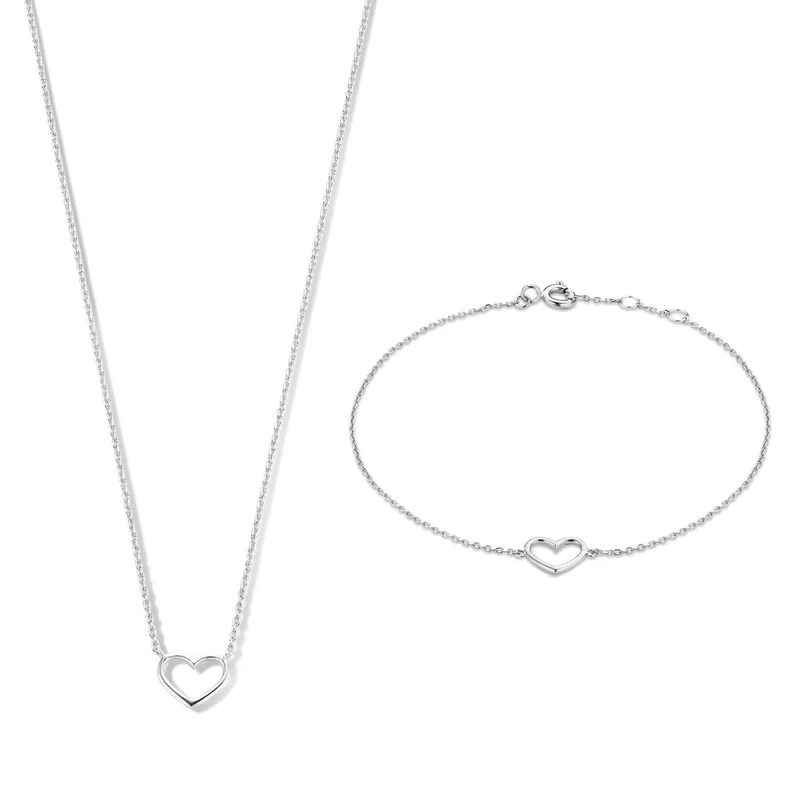 Cadeau d'Isabel 14 karat white gold necklace with bracelet gift set with heart