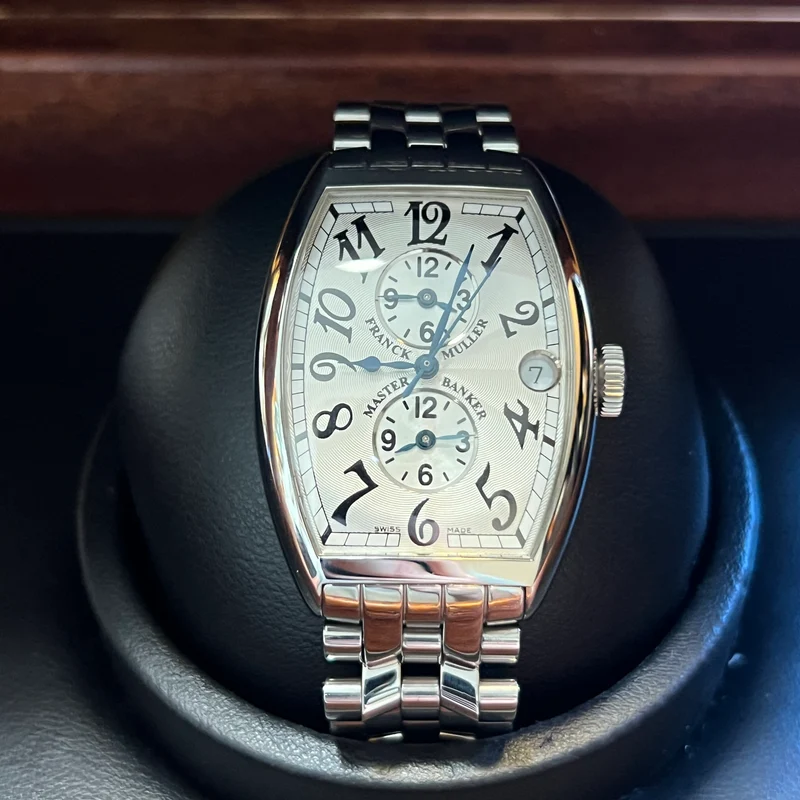 Coffret complet Franck Muller Master Banker, cadran argenté, 5850 Mo