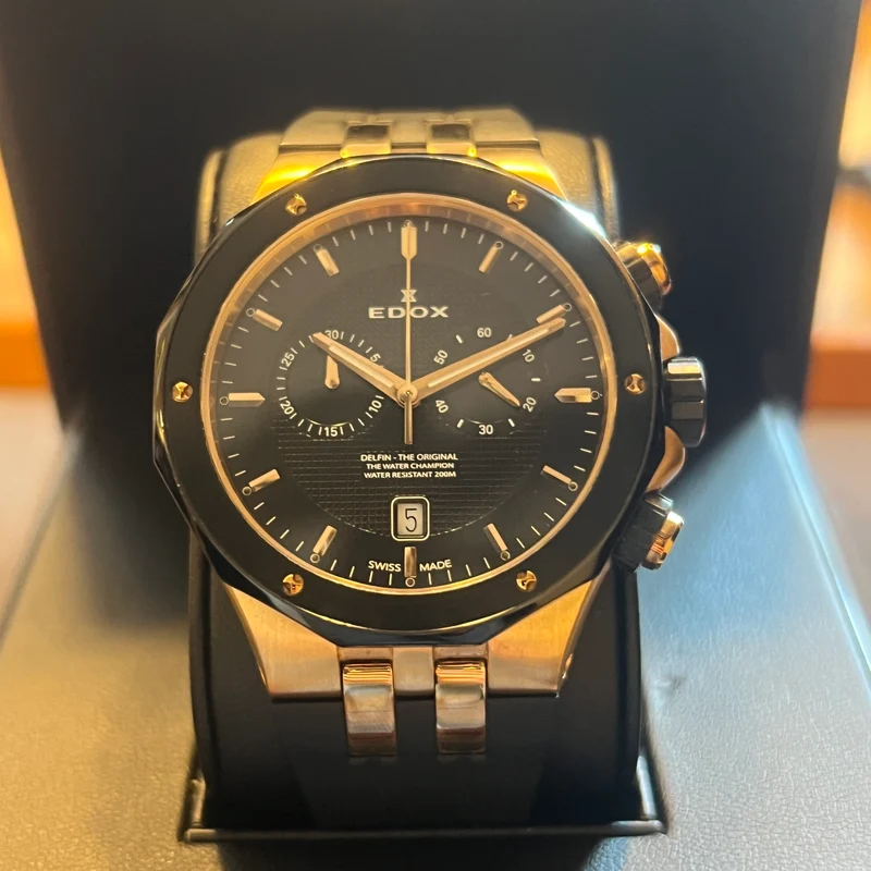 Edox Montre automatique Delfin plaquée or rose, ensemble complet 10110