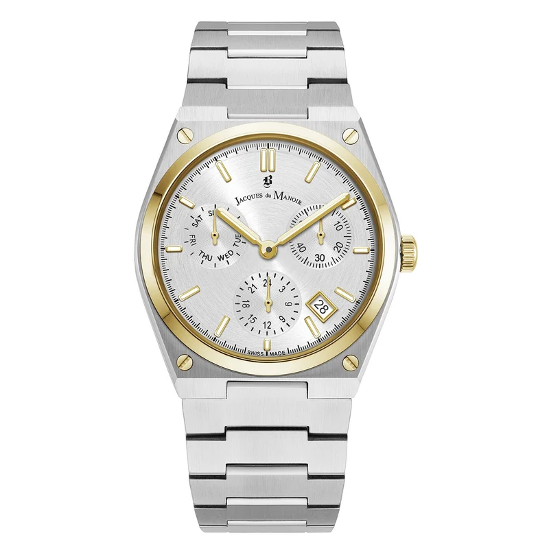 Jacques du Manoir Horizon Gents Multifunction Montre Homme Argentée et Dorée JWN05704