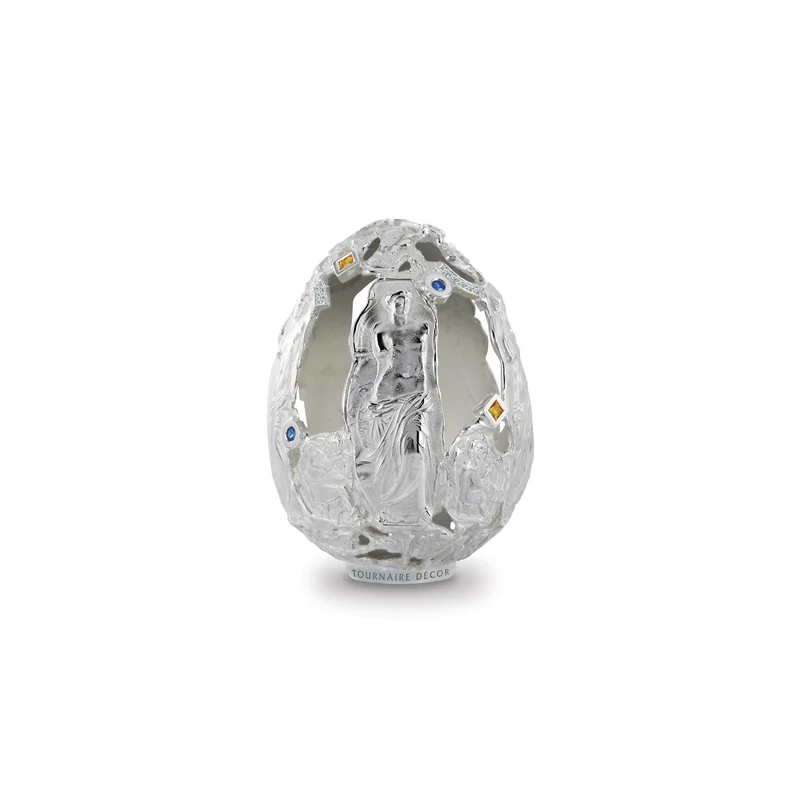 Oeuf en argent massif saphirs et diamants Tournaire Décor