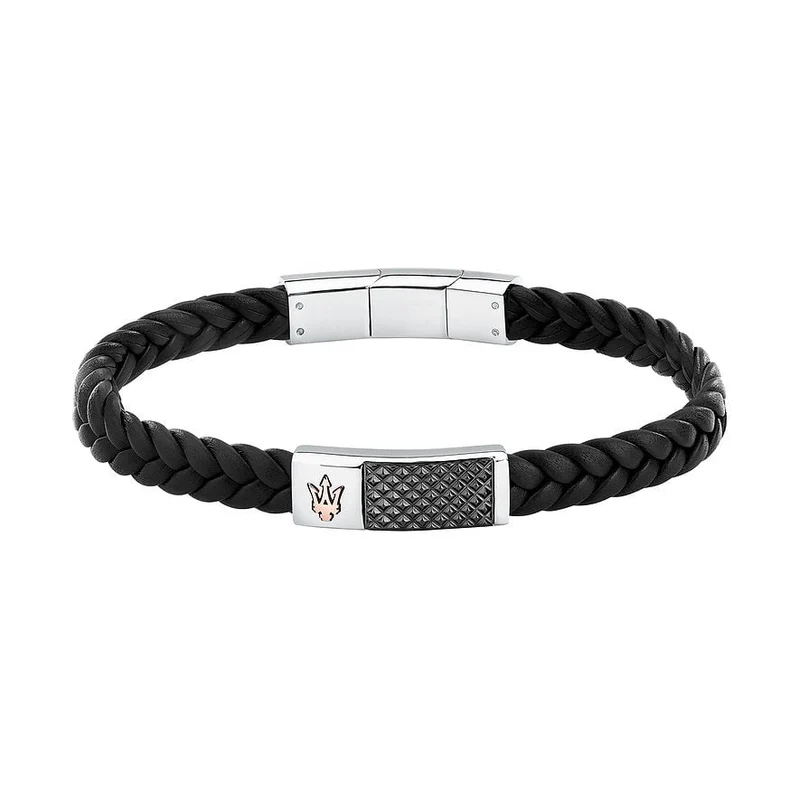 Bracelet MASERATI BIJOUX Homme en Cuir Noir JM424AVE26