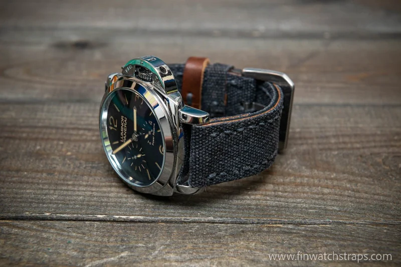 Vintage washed canvas watch strap, handmade to order, full customisation options.