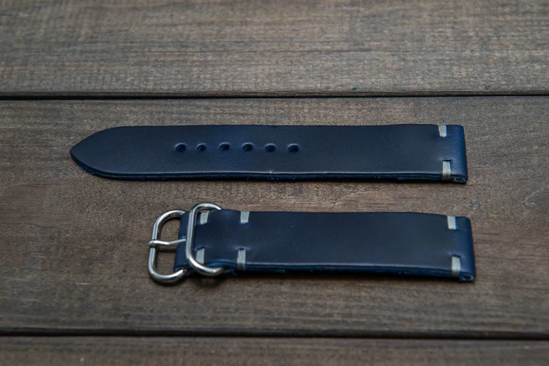 Deep Sea Horween Cavalier leather watch strap (ink-blue, Zulu), handmade in Finland - 16mm, 17 mm, 18mm, 19 mm, 20mm, 21 mm, 22mm, 23 mm, 24mm, 25 mm, 26 mm.