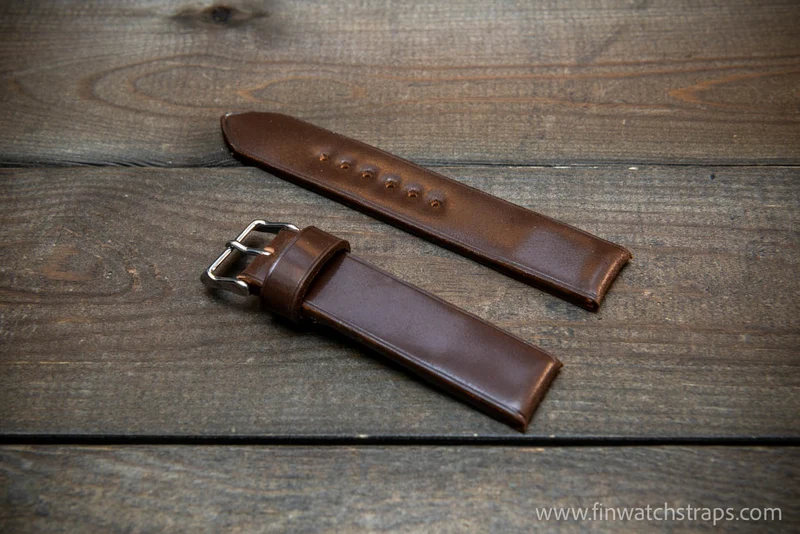 Leather watch strap, Shell Cordovan. Handmade in Finland, 10 mm-26 mm.