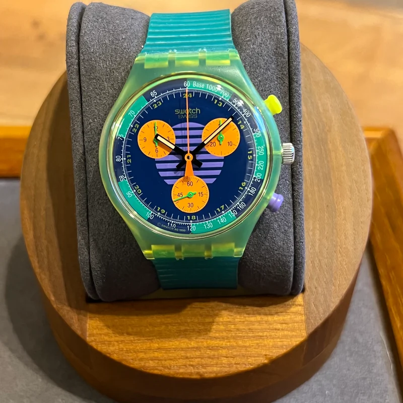 Swatch Montre chronographe vintage à quartz, ensemble complet SCJ100