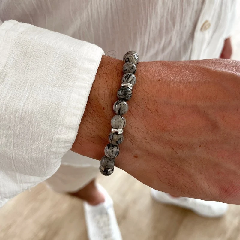 Bracelet "Peter" agate grise acier