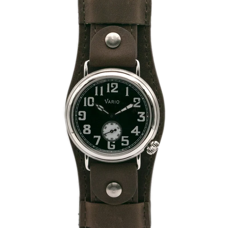 Vario 1918 Trench à cadran noir et luminescent blanc