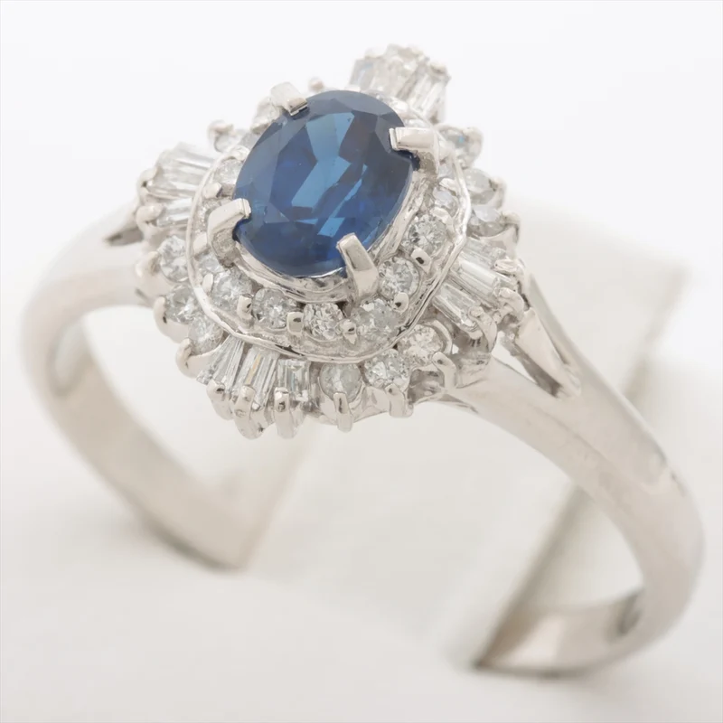 Bague Saphir 0.92 ct Diamants 0.35 ct Pt900 5.4g