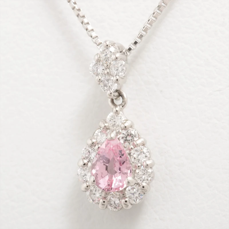 Collier Saphir Rose 0.228 ct Diamant 0.17 ct Pt900 & Pt850 2.4g