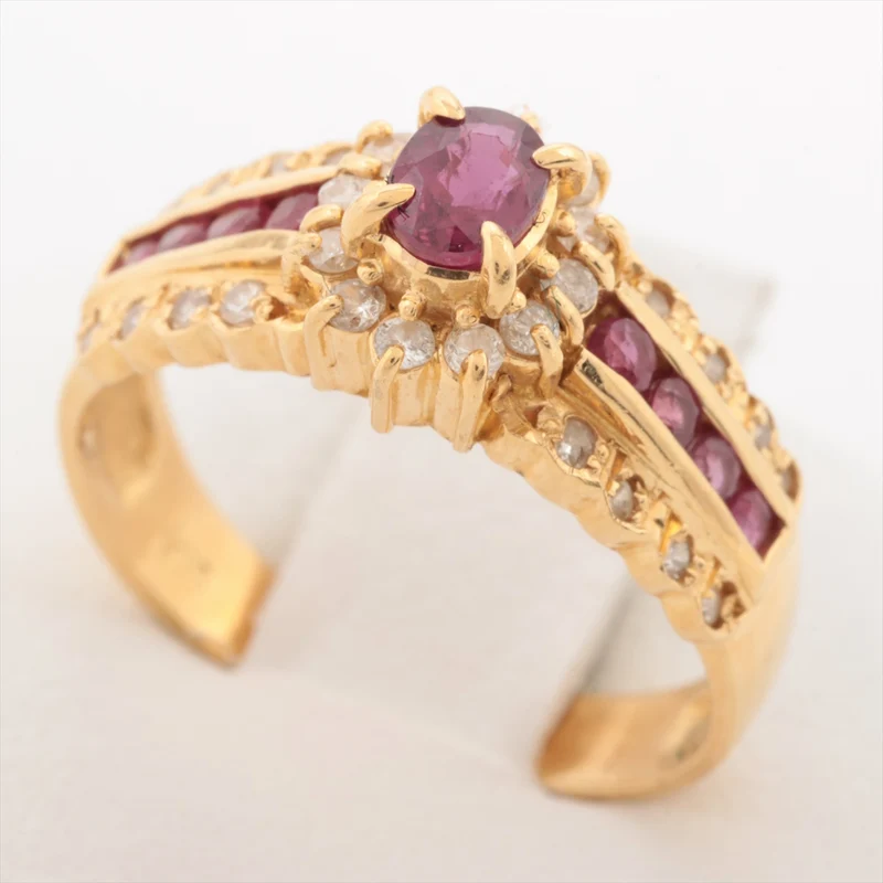 Bague Rubis & Diamants Or Jaune 18kt 3.7g