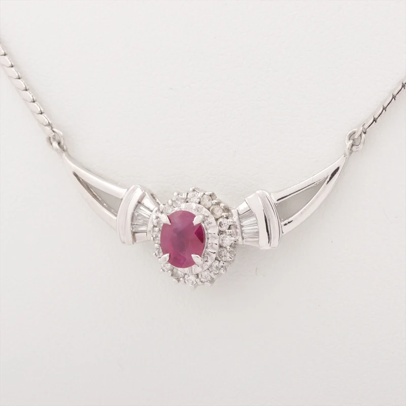Collier Rubis 0.79 ct Diamants 0.32 ct Pt850 11.5g