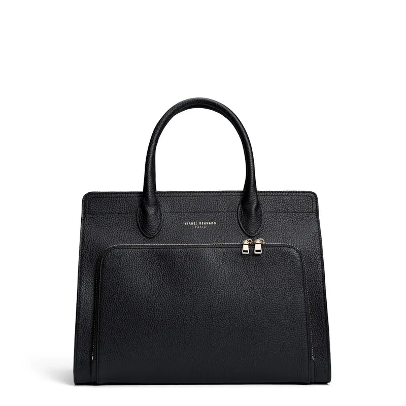 Isabel Bernard Honoré Nadine noir sac à main en cuir de veau avec compartiment pour ordinateur portable 13 pouces IB25110-001-13