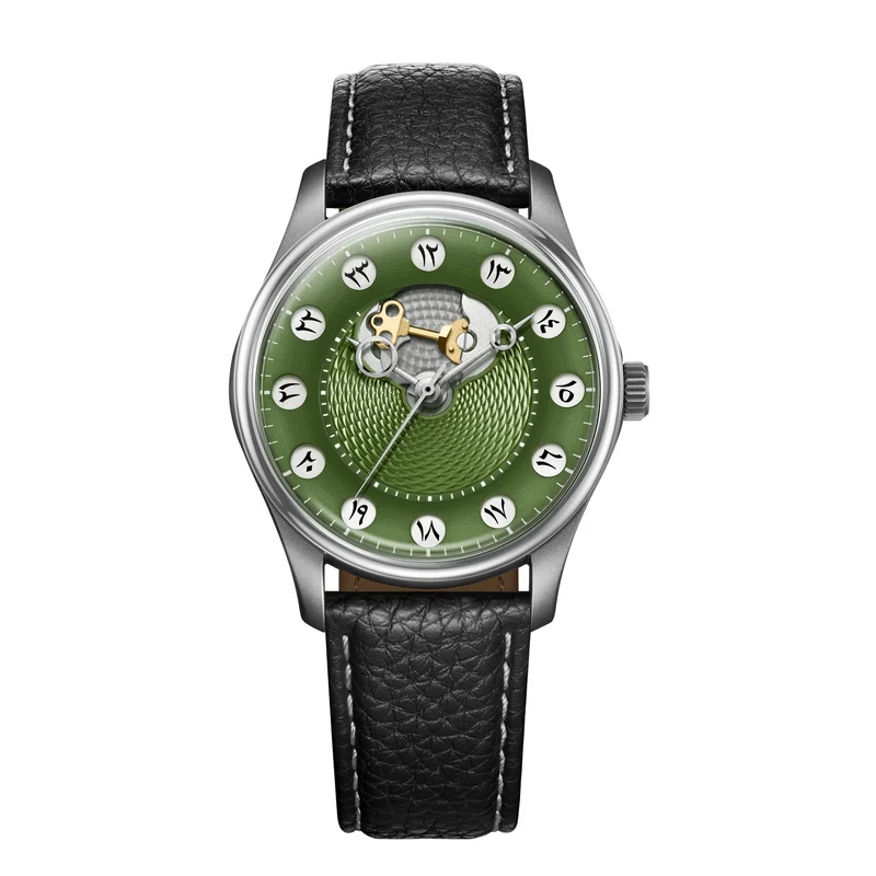 OLTO-8 ChronoGate Olive Green - Middle Eastern Numerals in Titanium