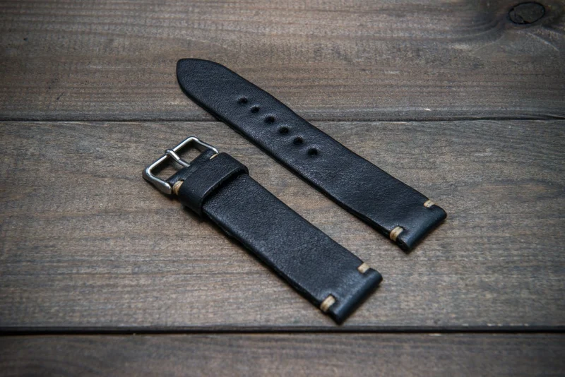Buttero leather watch strap (black), handmade in Finland: 10-26 mm