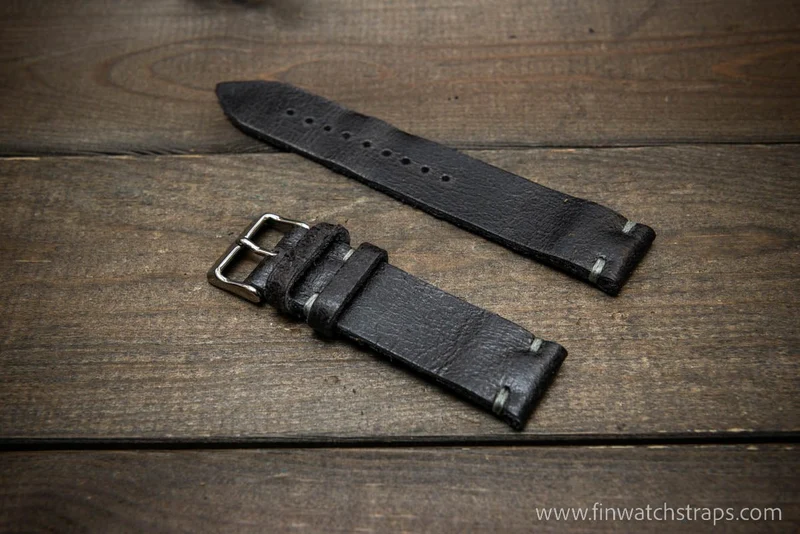 Leather watch strap, Crazy cow suede. Hand-made to order in Finland. 18-22 mm. Ready to ship.