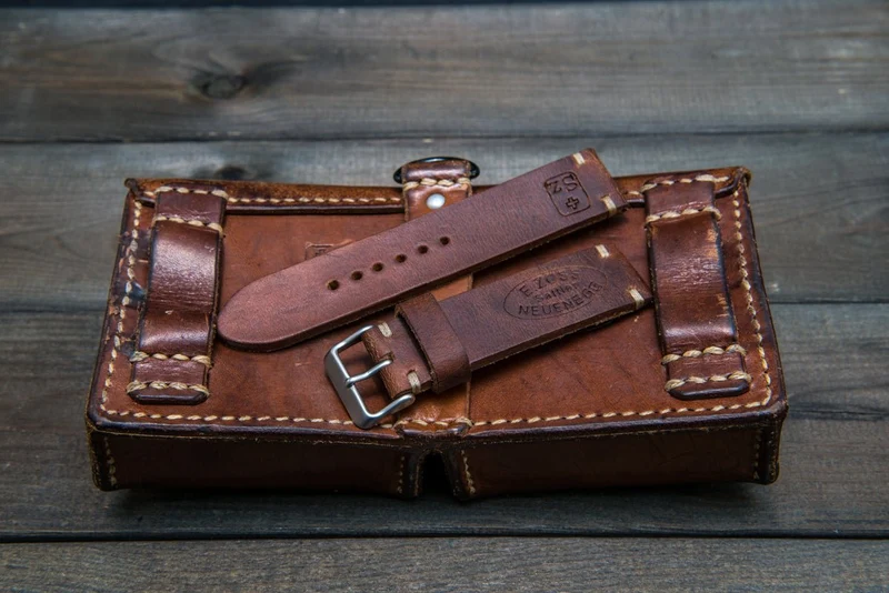 Vintage Swiss ammo watch band, thickness 3- 4 mm, made of army pouches, dates back to 1930th-1980th