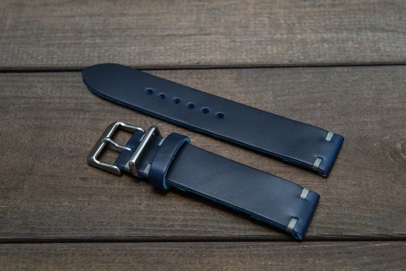 Deep Sea Horween Cavalier leather watch strap (ink-blue), handmade in Finland - 16mm, 17 mm, 18mm, 19 mm, 20mm, 21 mm, 22mm, 23 mm, 24mm, 25 mm, 26 mm.