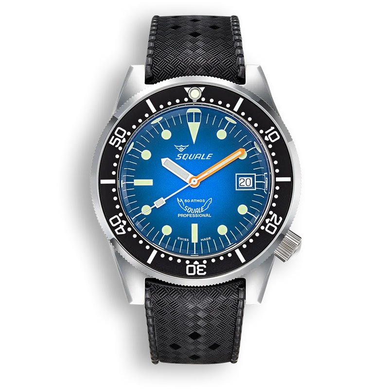 Montre automatique Squale 1521 Blue Ray en caoutchouc et acier (1521PROFD.HT)