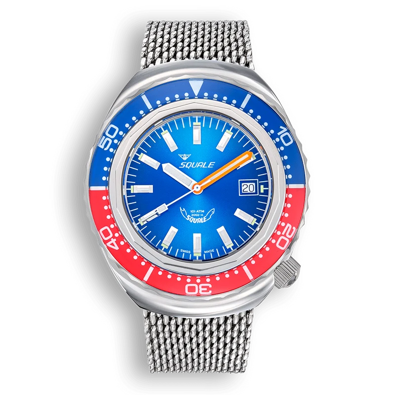 Montre automatique Squale 2002 en acier bleu-rouge 2002.SS.BLR.BL.ME22