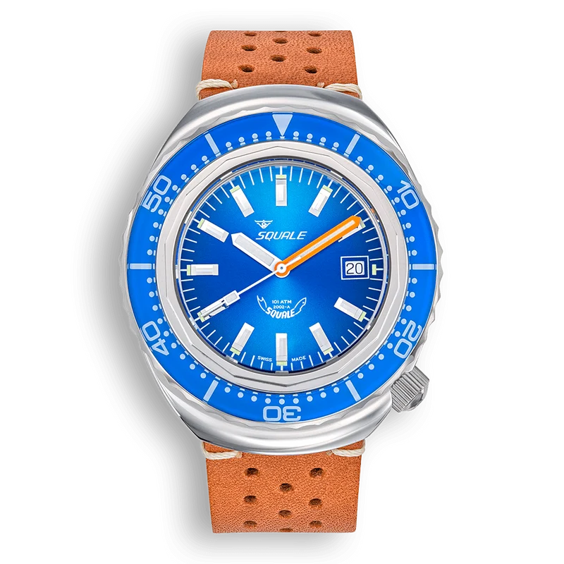 Montre automatique Squale 2002 en acier et cuir bleu (2002.SS.BL.BL.PTC)