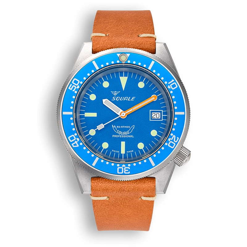 Montre automatique Squale 1521 en acier et cuir bleu sablé 1521BLUEBL.PC