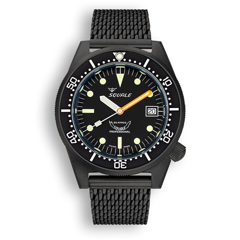 Montre automatique Squale 1521 PVD maille noire en acier PVD 1521PVD.MEPVD20