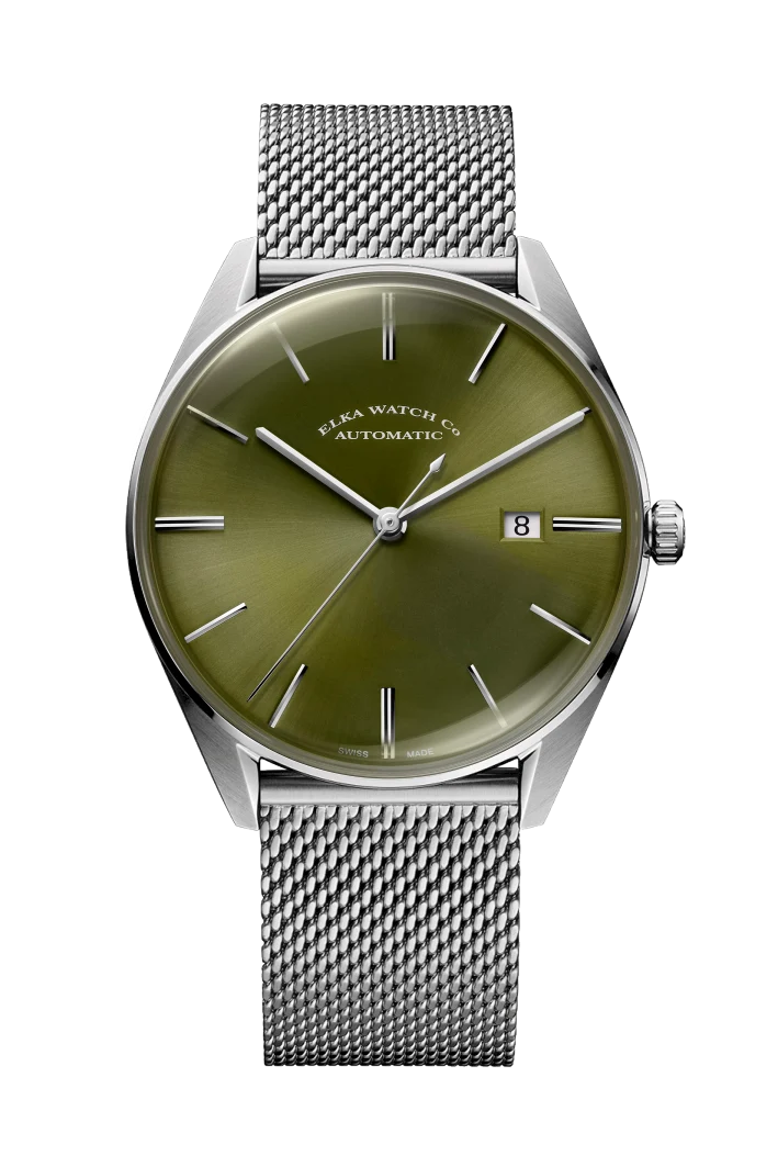 ELKA D05-1001 Automatique Cadran Vert Olive et Maille Milanaise
