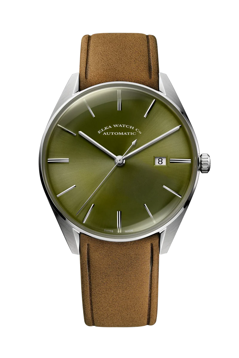 ELKA D05-0804 Automatique Cadran Vert Olive et Cuir Cognac