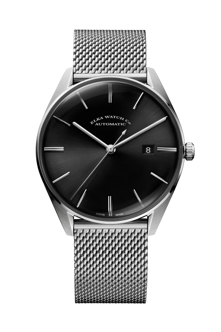 ELKA D04-1001 Automatique Cadran Noir et Maille Milanaise