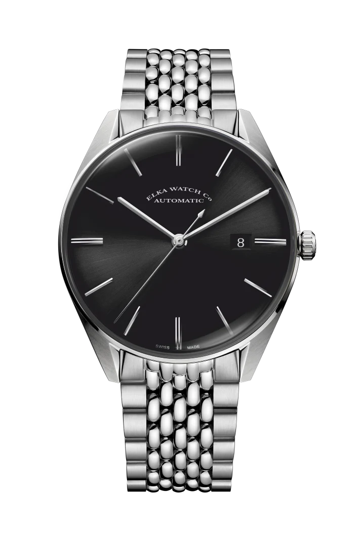 ELKA D04-1003 Automatique Cadran Noir et Bracelet Grain de Riz