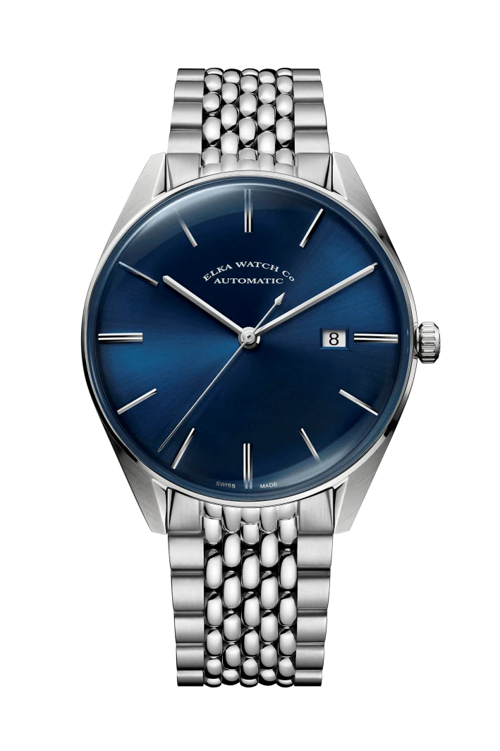 ELKA D02-1003 Automatique Cadran Bleu et Bracelet Grain de Riz