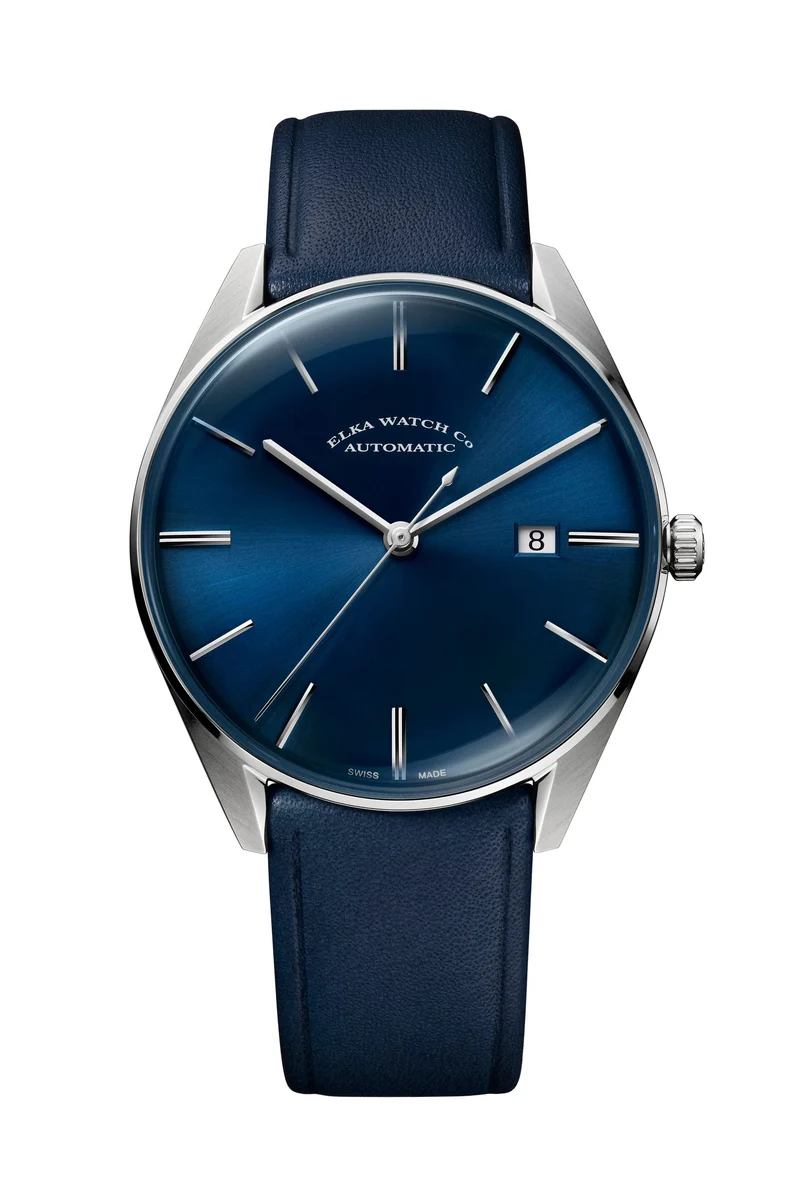 ELKA D02-0805 Automatique Cadran Bleu et Bracelet en Cuir Bleu
