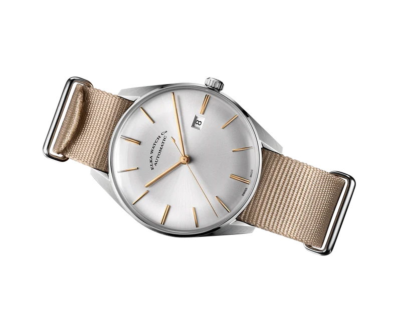 ELKA D01-0901 Automatique Cadran Argent et Nato Beige
