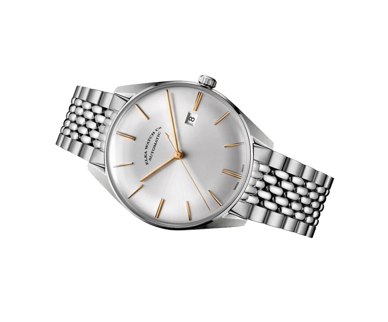 ELKA D01-1003 Automatique Cadran Argent et Bracelet Grain de Riz