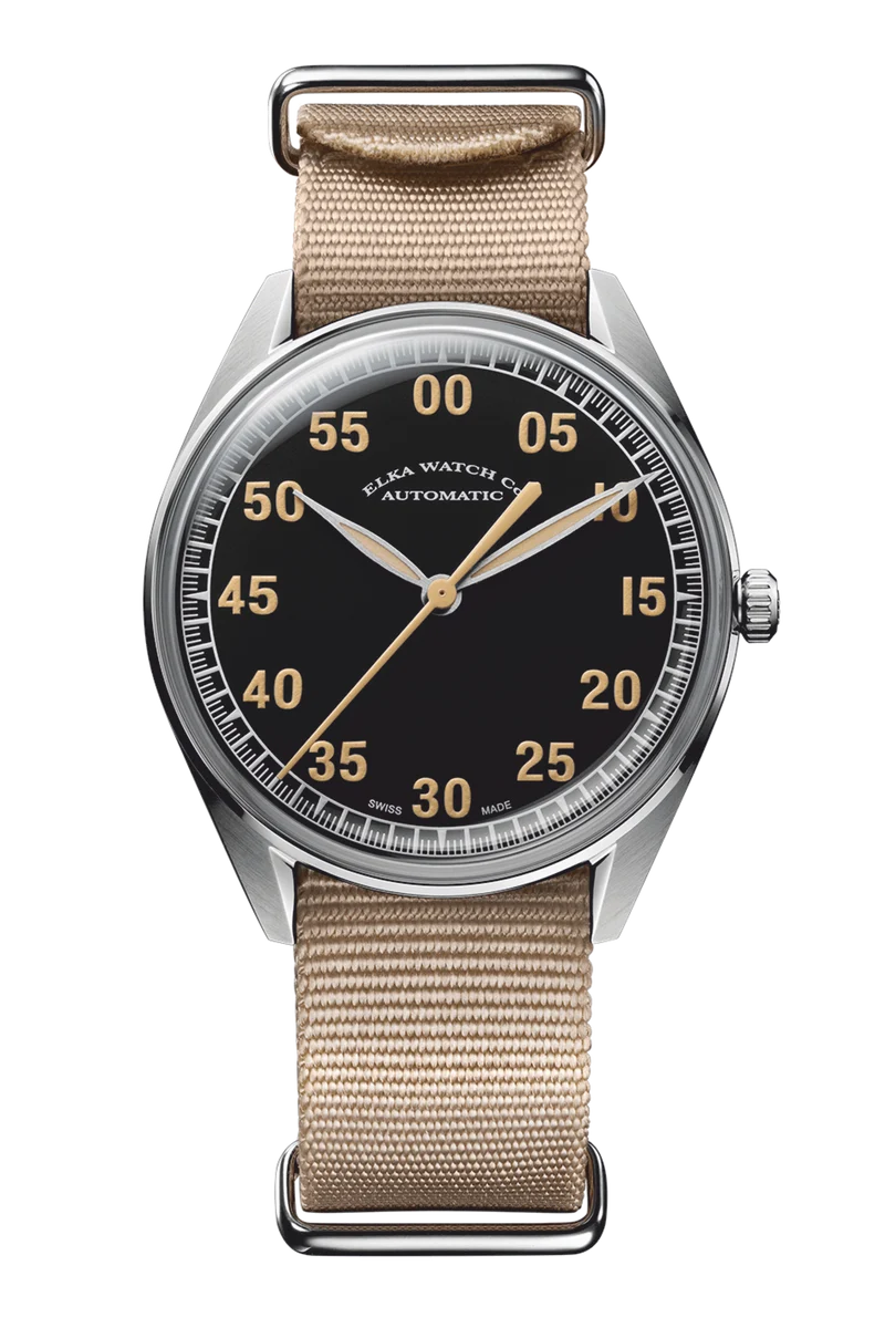 ELKA X01W-0901 Automatique Cadran Noir et Beige Nato