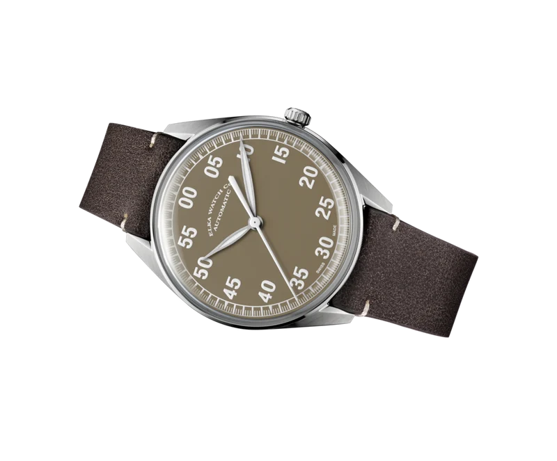 ELKA X15w-0802 Automatique Cadran Vert Kaki et Cuir Marron
