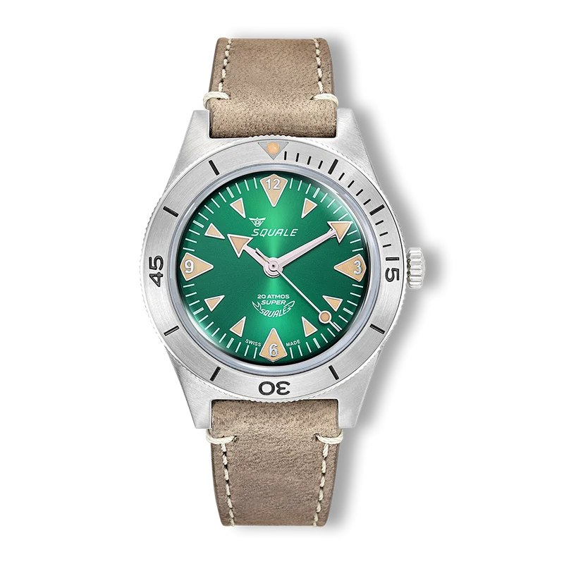 Montre automatique en acier et cuir vert Squale Super Squale Big Arrows SUPERSSAGR.PTO