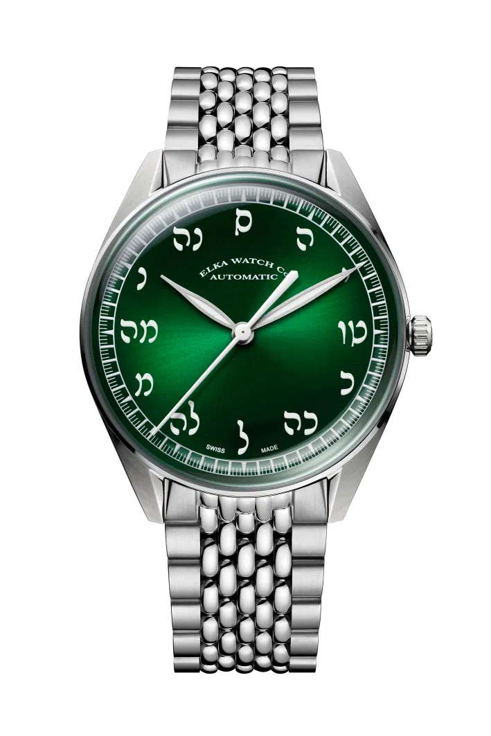 Montre automatique ELKA X16-1003 avec cadran dégradé vert et bracelet en métal