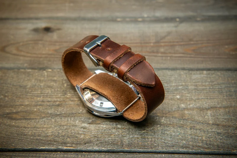 One-piece watch band, Horween Dark Brown Chromexcel Watch Strap