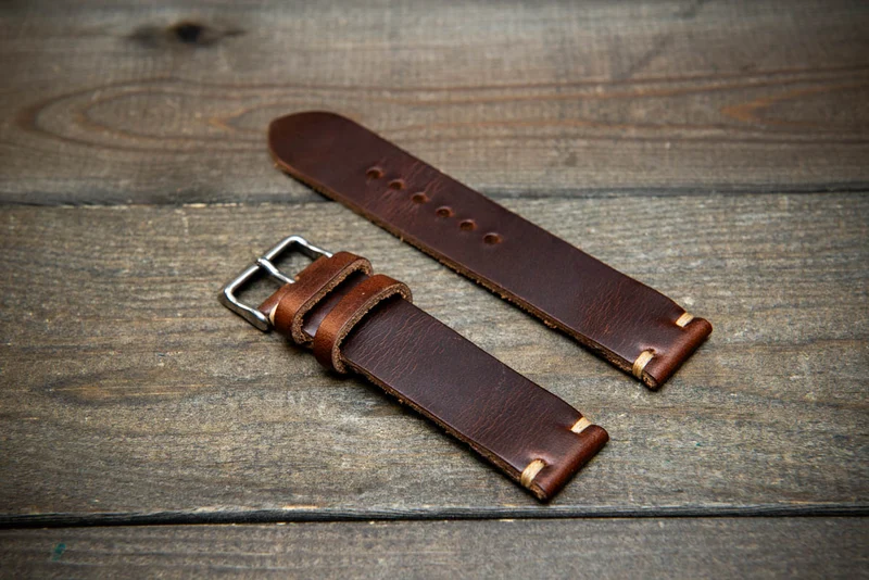 Dark Brown Horween Chxl leather watch strap, handmade in Finland