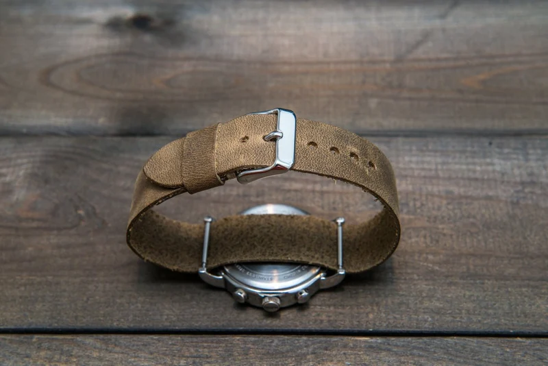 One-piece military watch band, Military Olive leather watch strap