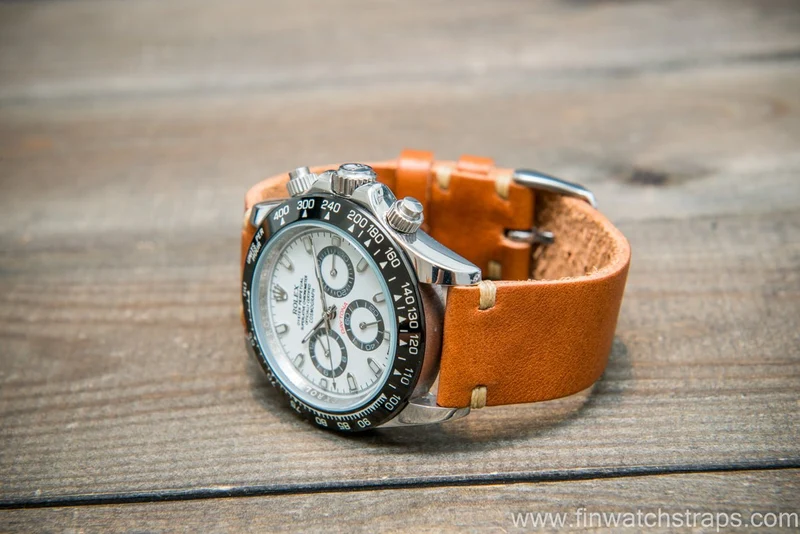 Vachetta leather watch strap. Ranger cognac color. Handmade in Finland.