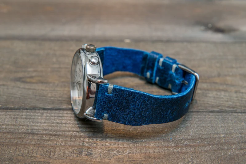 Pilot Leather Watch Strap, Aviator model, Military style tapered model