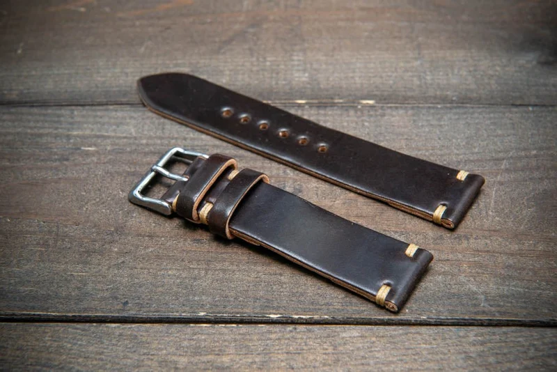 Horween Shell Cordovan leather watch strap, handmade in Finland - 10-26 mm.