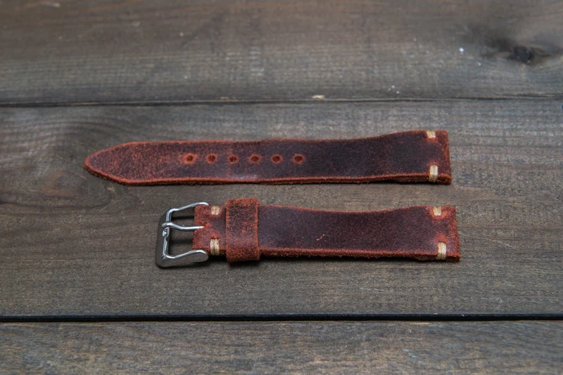 Suede vintage leather watch strap (Terracotta), handmade in Finland - 10mm, 12 mm, 14 mm, 16mm, 17 mm, 18mm, 19 mm, 20mm, 21mm, 22mm, 23 mm, 24mm, 25 mm, 26 mm.