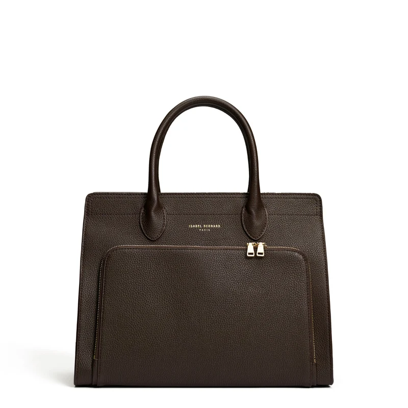 Isabel Bernard Honoré Nadine marron foncé sac à main en cuir de veau avec compartiment pour ordinateur portable 13 pouces IB25110-031-13