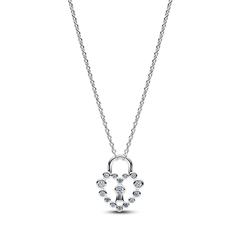 Pandora Moments 925 Sterling Silver Sparkling Heart Padlock Necklace With Pendant 394416C01-50
