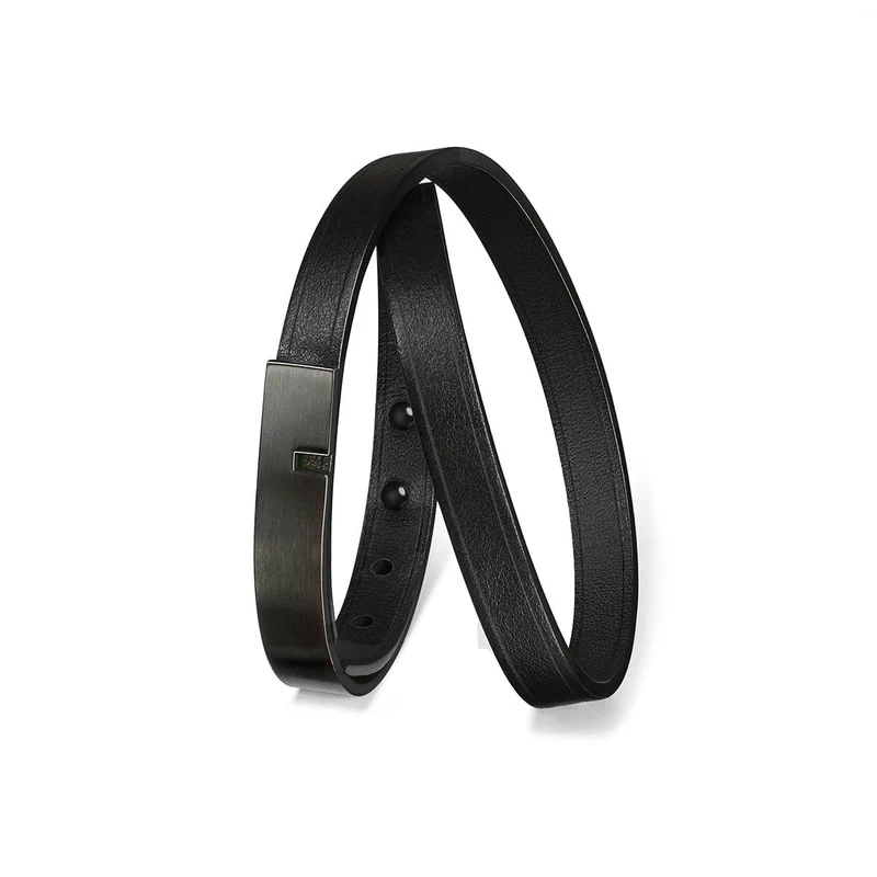 Bracelet cuir noir acier noir | U'TURN TWICE