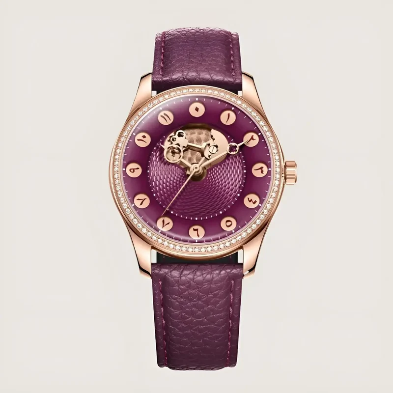 OLTO·8 Chrono Gate Burgundy Moissanite - Eastern Arabic Numerals